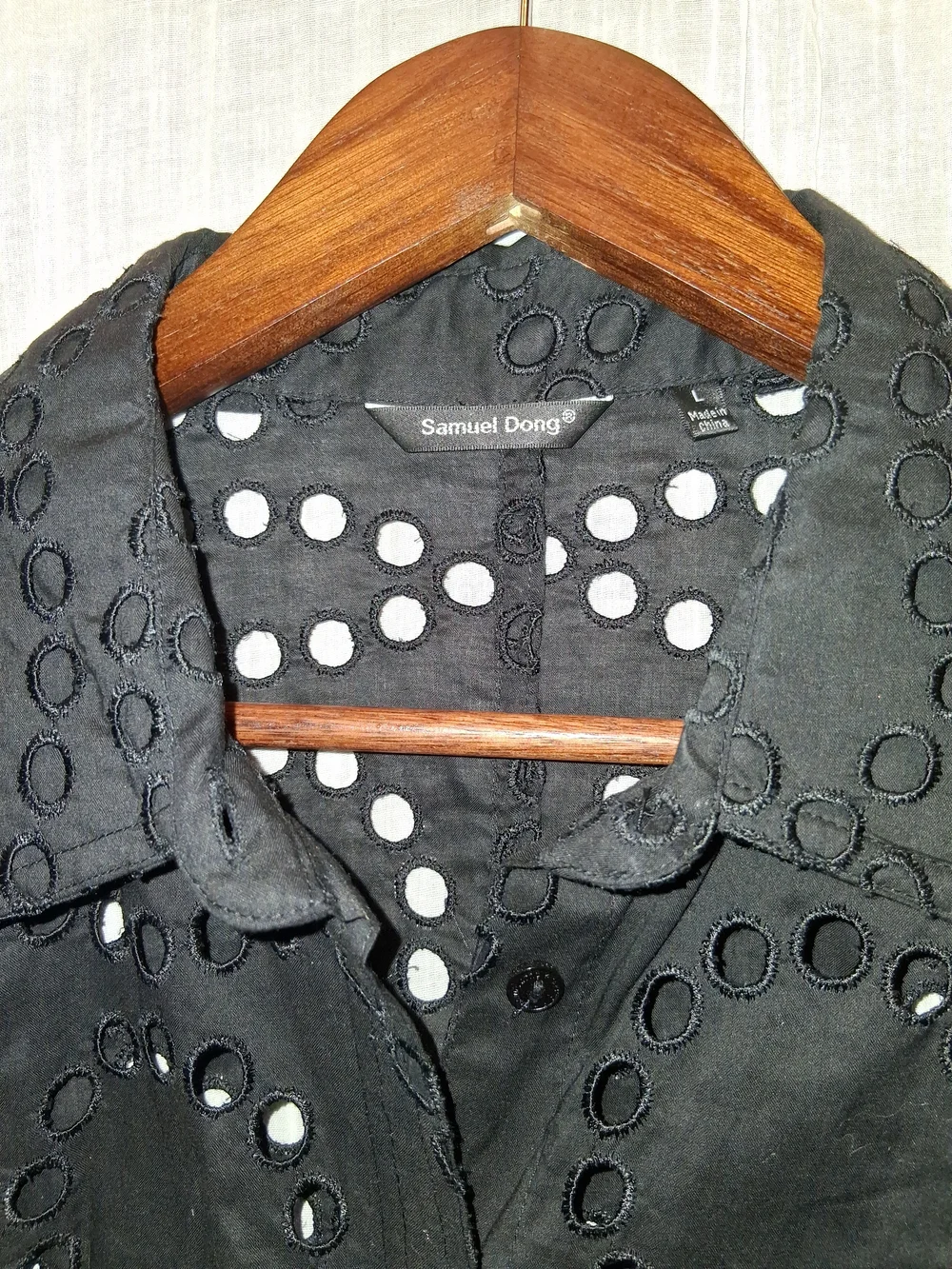 Samuel Dong Black Eyelet Button-Down Shirt Bathing Suit Coverup - Picture 3 of 4